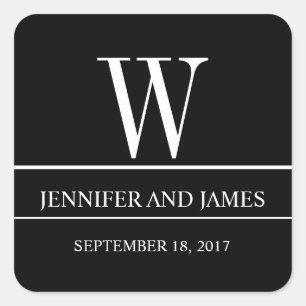 Schwarz-weiß-moderne Monogramm-Gastgeschenk Hochze Quadratischer Aufkleber