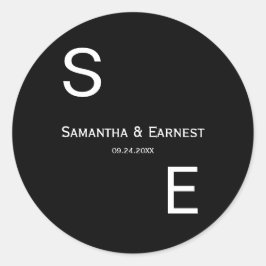 Schwarz-Weiß-Moderne Monogramm-Gastgeschenk Hochze Runder Aufkleber