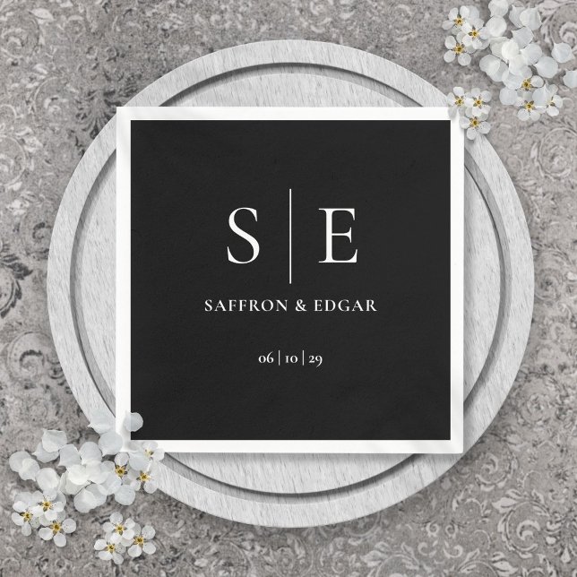 Schwarz-Weiß-Moderne Monogramm-Hochzeit Serviette (Black And White Modern Monogram Wedding Napkins)