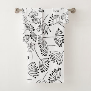 Schwarz-Weiß-Moderne Name Blumenleuchter  Badhandtuch Set