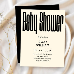 Schwarz-Weiß Moderne Retro Babydusche Einladung