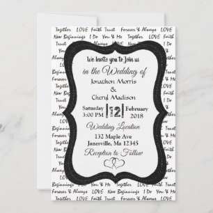 Schwarz-Weiß-Moderne romantische Hochzeitseinladun Einladung