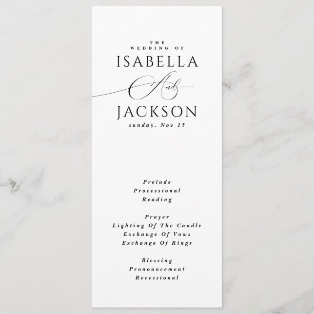 Schwarz & Weiß Moderne, schlichte Elegante Hochzei Programm (Vorderseite)