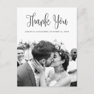 Schwarz-weiß moderne Schreibschrift Hochzeit Danke Postkarte