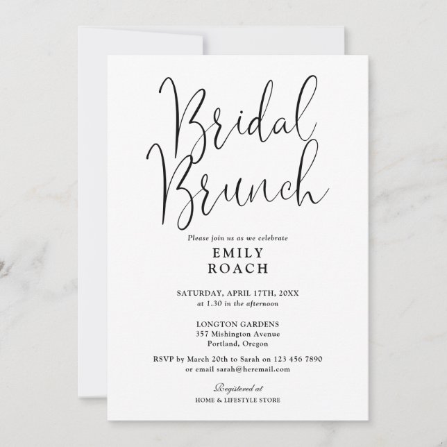 Schwarz-Weiß-Moderne Script Bridal Bounch-Dusche Einladung (Vorderseite)