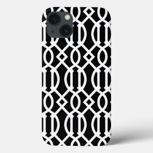 Schwarz-Weiß-Moderne Trellis-Muster iPhone 13 Hülle