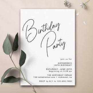 Schwarz-Weiß-Moderne Typografie Einfach Geburtstag Einladung