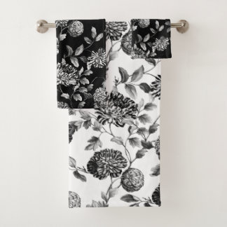 Schwarz Weiß Moderne Vintage Botanische Florale To Badhandtuch Set