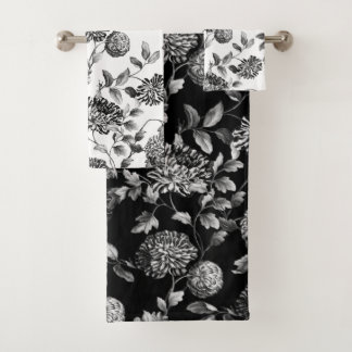 Schwarz Weiß Moderne Vintage Botanische Florale To Badhandtuch Set