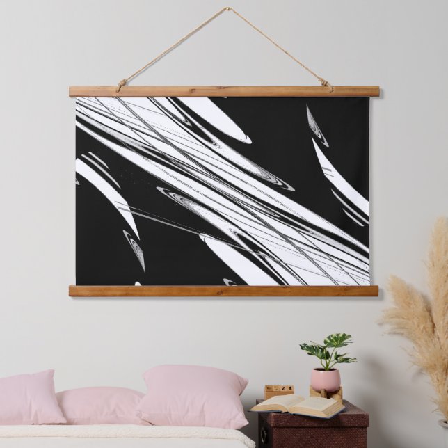Schwarz-Weiß-Moderne Wandteppich Mit Holzrahmen (Schlafzimmer)