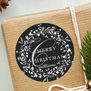 Schwarz-Weiß-Moderne Wildblume Weihnachten Runder Aufkleber