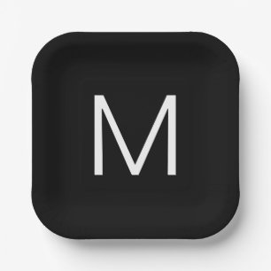 Schwarz/Weiß Moderner Minimalistischer Brief Pappteller