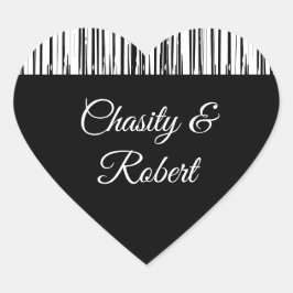 Schwarz-Weiß Moderner Streifen Elegant Minimalisti Herz-Aufkleber