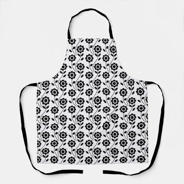 Schwarz-weiß modernes geometrisches Blumenmuster Schürze (Vorderseite)