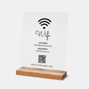 Schwarz-Weiß-Modernes-Herz-Geschäft-Wifi-Passwort Acrylschild