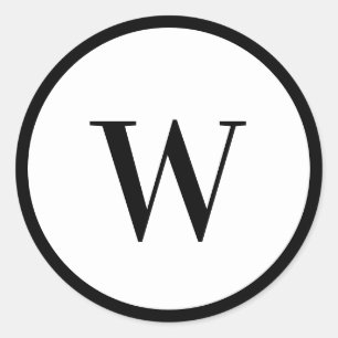 Schwarz-Weiß-Modernes-Minimal-Monogramm-Initial Runder Aufkleber