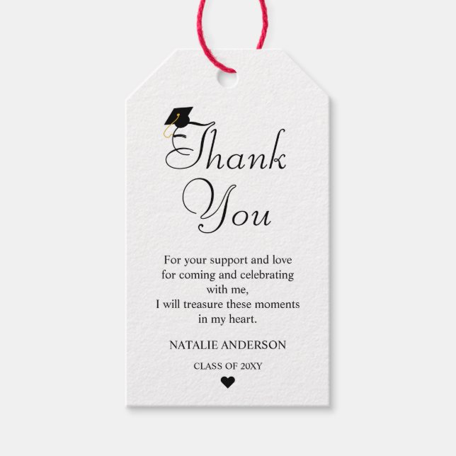 Schwarz-weiß Modernes Minimal Vielen Dank Abschlus Geschenkanhänger (Vorderseite)