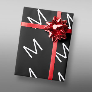 Schwarz-Weiß modernes minimalistisches Buchstaben Geschenkpapier
