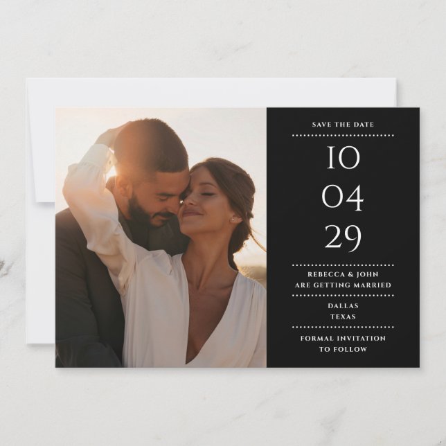 Schwarz-Weiß-modernes Minimalistisches HochzeitsFo Save The Date (Vorderseite)