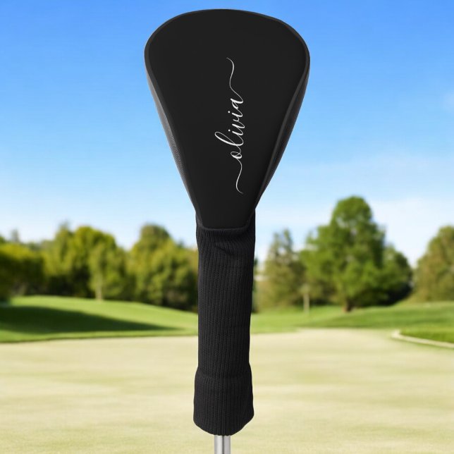 Schwarz-weiß Modernes Minimalistisches Monogramm Golf Headcover (Von Creator hochgeladen)
