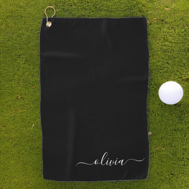 Schwarz-weiß Modernes Minimalistisches Monogramm Golfhandtuch (Von Creator hochgeladen)