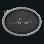Schwarz-weiß Modernes Minimalistisches Monogramm Ovale Gürtelschnalle<br><div class="desc">Die Minimalistische Monogram Kollektion Schwarz/Weiß: Einfache Einfachheit und Eleganz in unseren minimalistischen Designs, die so gestaltet sind, dass sie Ihren Stil mühelos erweitern. Diese Kollektion wurde mit einem scharfen Blick für moderne Ästhetik gestaltet und weist elegante Schwarz-Weiß-Designs auf, die durch personalisierte Monogramme noch verstärkt werden. Von der schicken Schreibwaren bis...</div>