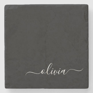 Schwarz-weiß Modernes Minimalistisches Monogramm Steinuntersetzer