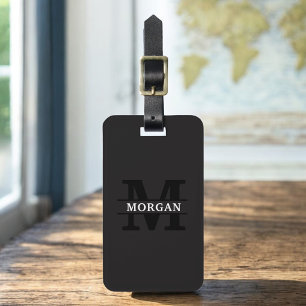 Schwarz-weiß Modernes Monogramm Minimalistisch Gepäckanhänger