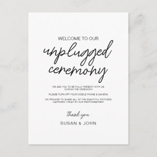 Schwarz-weiß modernes unplugged Hochzeitsschild Postkarte
