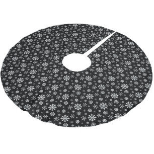 Schwarz-Weiß modernes Winter-Schneeflockenmuster Polyester Weihnachtsbaumdecke