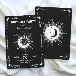 Schwarz weiß Mond Sonne Tarot himmlischer Geburtst Einladung