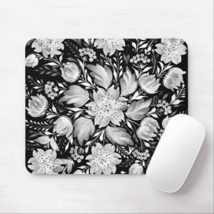 Schwarz-Weiß-Monochrom-Volks kunst-Mauspad Mousepad