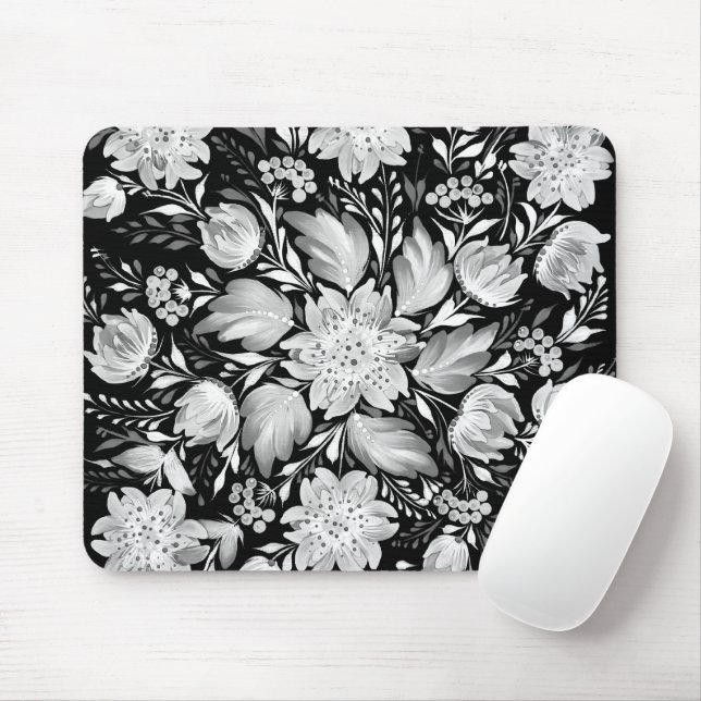 Schwarz-Weiß-Monochrom-Volks kunst-Mauspad Mousepad (Mit Mouse)