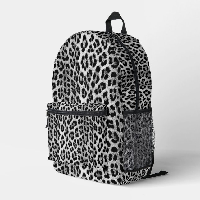 Schwarz-Weiß-Monochrome, Leopardenmuster Bedruckter Rucksack (Rückseitige Ecke Rechts)