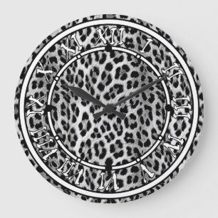 Schwarz-Weiß-Monochrome, Leopardenmuster Große Wanduhr