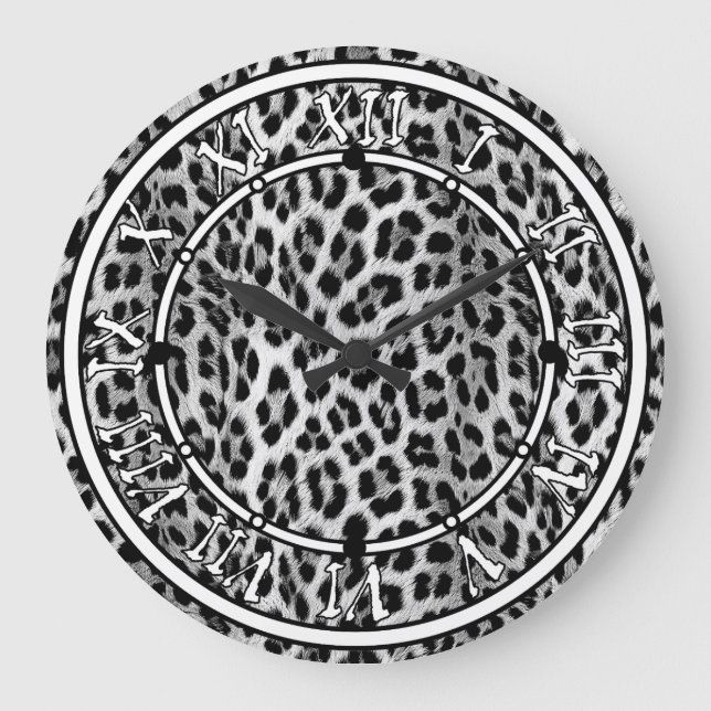 Schwarz-Weiß-Monochrome, Leopardenmuster Große Wanduhr (Vorderseite)