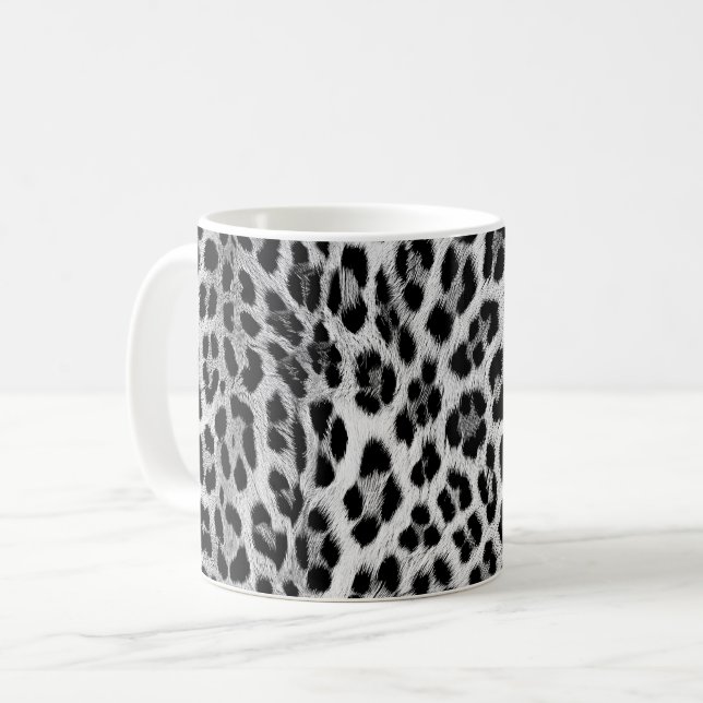 Schwarz-Weiß-Monochrome, Leopardenmuster Kaffeetasse (Vorderseite Links)