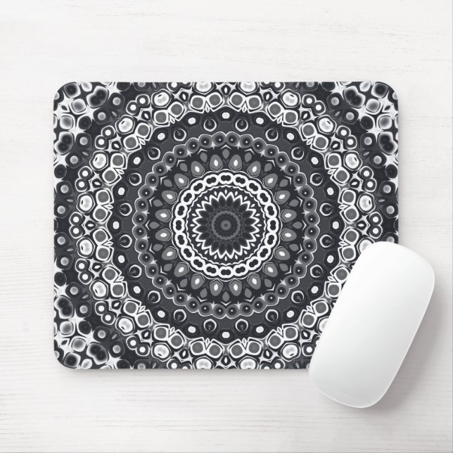 Schwarz-Weiß-Monochromes Mandala-Muster Mousepad (Mit Mouse)