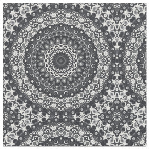 Schwarz-Weiß-Monochromes Mandala-Muster Stoff
