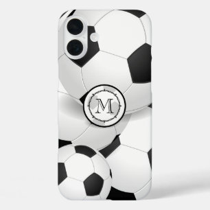 Schwarz-Weiß-Monogram-Fußballball iPhone 16 Plus Hülle