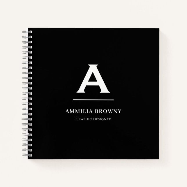 Schwarz-Weiß-Monogram-Notebook | Minimalistischer  Notizbuch (Vorderseite)