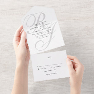 Schwarz-weiß-Monogramm Alles-in-einem-Hochzeit All In One Einladung