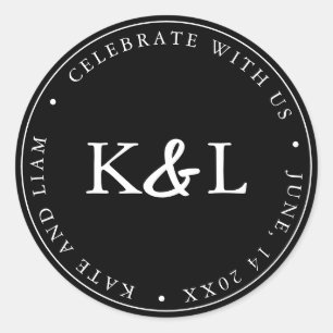 Schwarz-Weiß-Monogramm-Ampersand Runder Aufkleber
