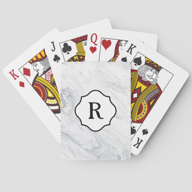 Schwarz-Weiß-Monogramm auf grauem Marmor Spielkarten (Rückseite)