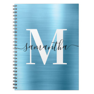 Schwarz-Weiß-Monogramm-Baby Blue Foil Notizblock