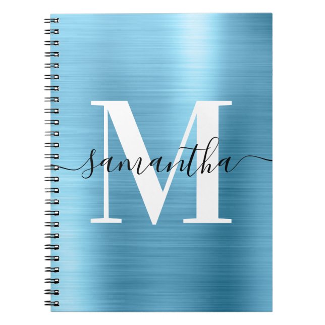 Schwarz-Weiß-Monogramm-Baby Blue Foil Notizblock (Vorderseite)