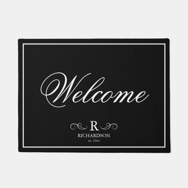 Schwarz-Weiß-Monogramm-Begrüßungstürmatte Fußmatte (Vorderseite)