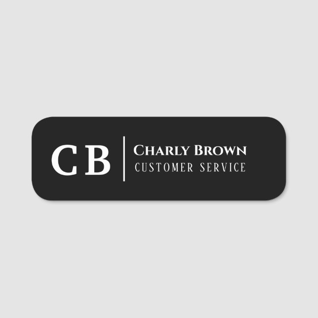Schwarz-Weiß-Monogramm | Custom Stylish Name Tag Namensschild (Vorderseite)