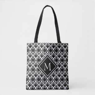 Schwarz-Weiß-Monogramm-Damast