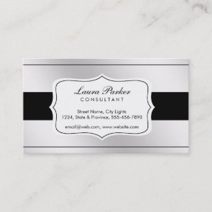 Schwarz Weiß Monogramm Elegant Stahl Vintage Visitenkarte